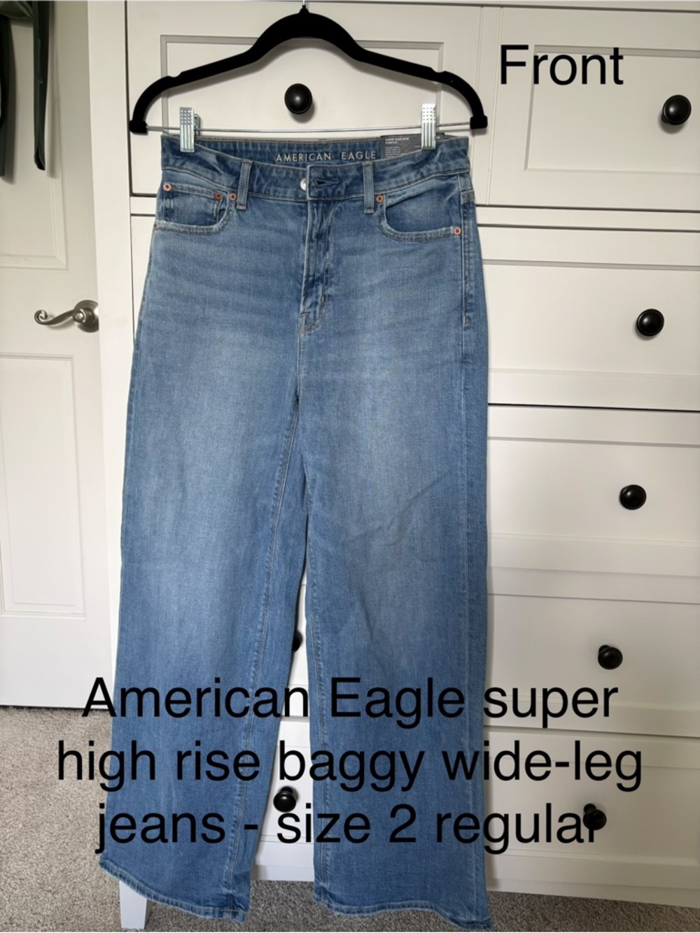 American Eagle medium blue dreamy drape wide leg high rise jeans, women’s size 2